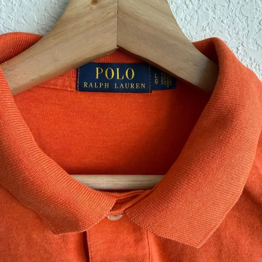 L Polo Ralph Lauren Men's Polo Shirt Custom Fit Short Sleeves Pony Logo Orange